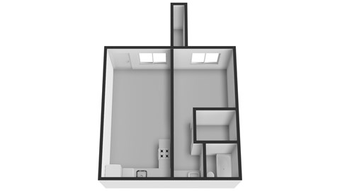 Floor plan for 1 bed, 1 bath, 498 sqft